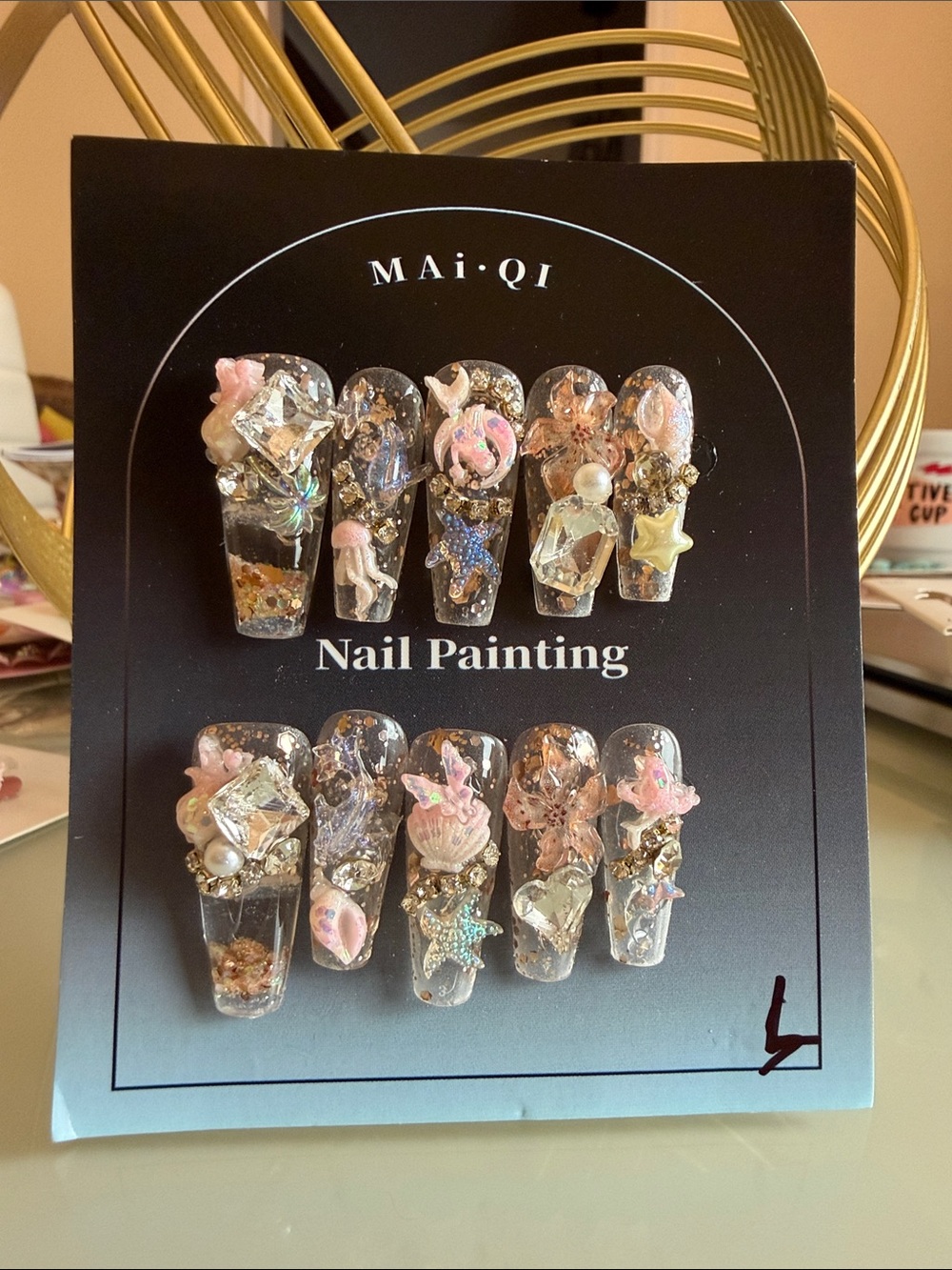 Clear and Pink Mermaid Water Nail Seashell 3D Press-On Nail Set - Large